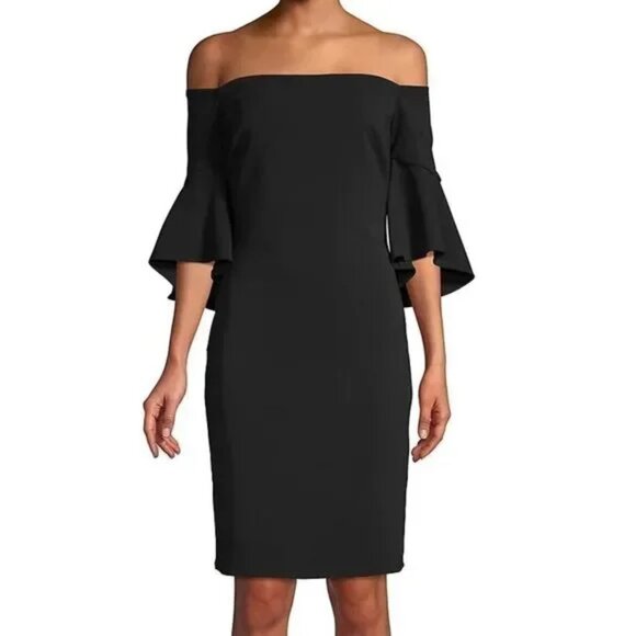 Dresses & Skirts - Black Off-Shoulder Dress with Bell Sleeves Crepe Dress Size Women 0 NEW